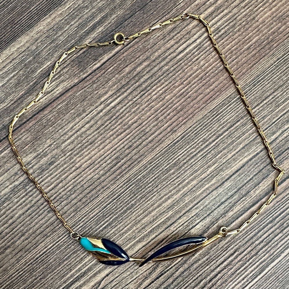 Vintage Elegant Gold and Blue Necklace - Orena Paris